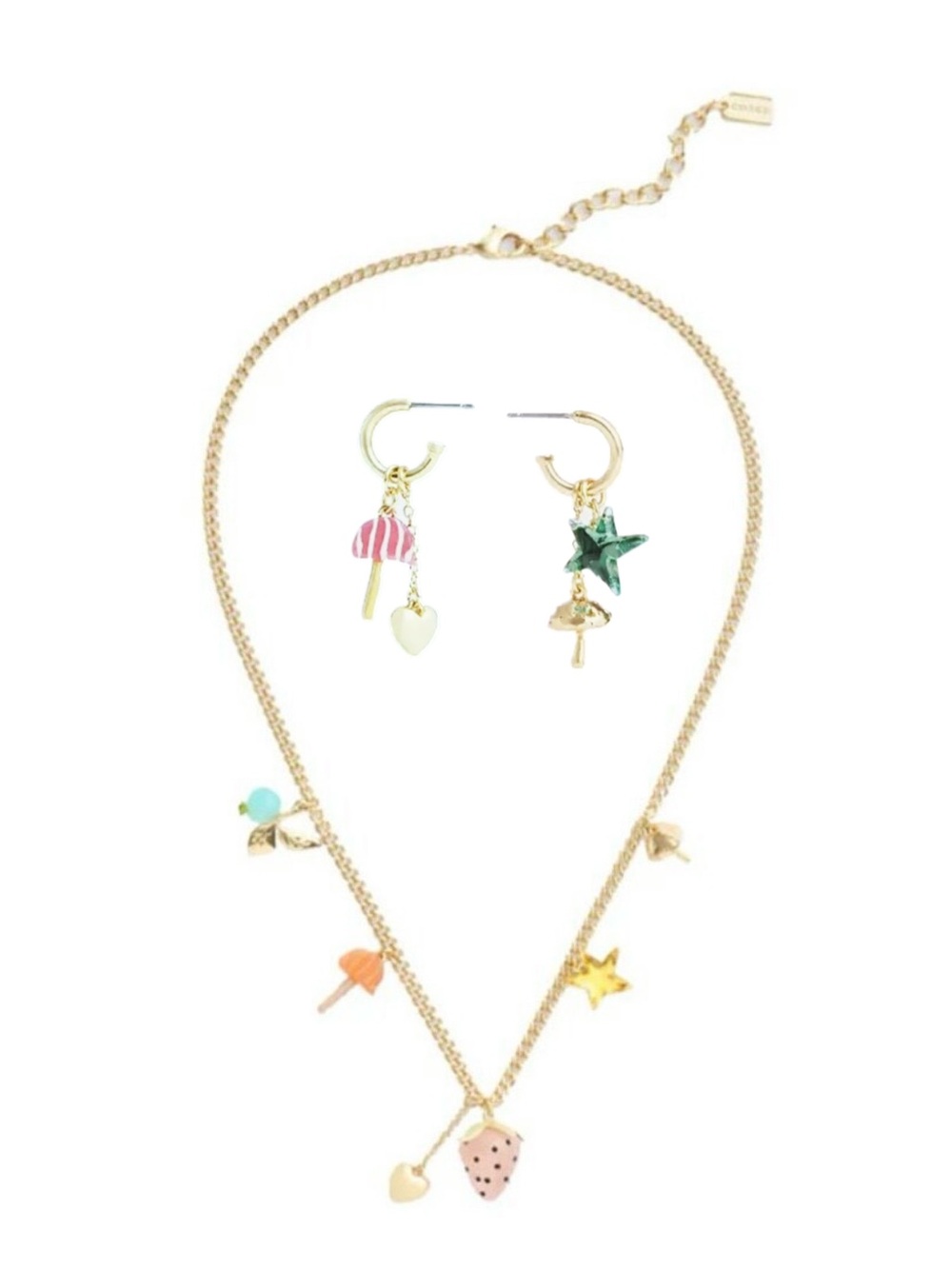 Coach X Observed By Us Strawberry Heart Charm Necklace and Earrings SET